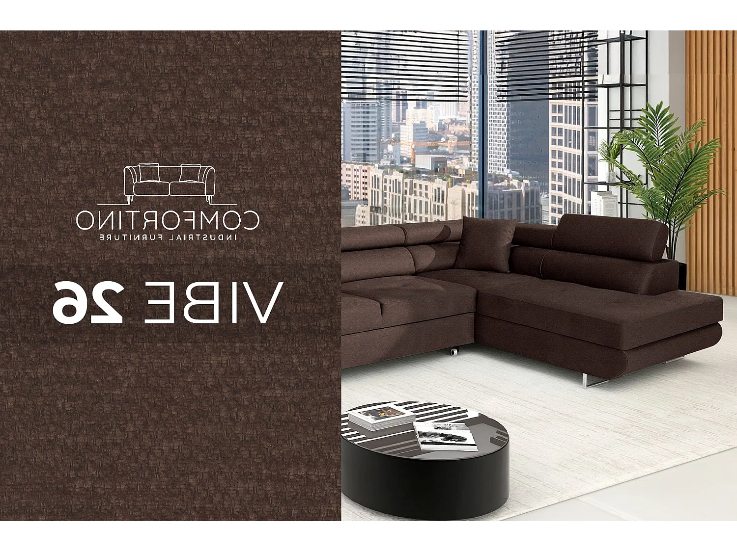 MOBILIER COMFORTINO PASTI Canapé en Forme de L Marron Foncé avec Lit et Rangement Design Moderne
