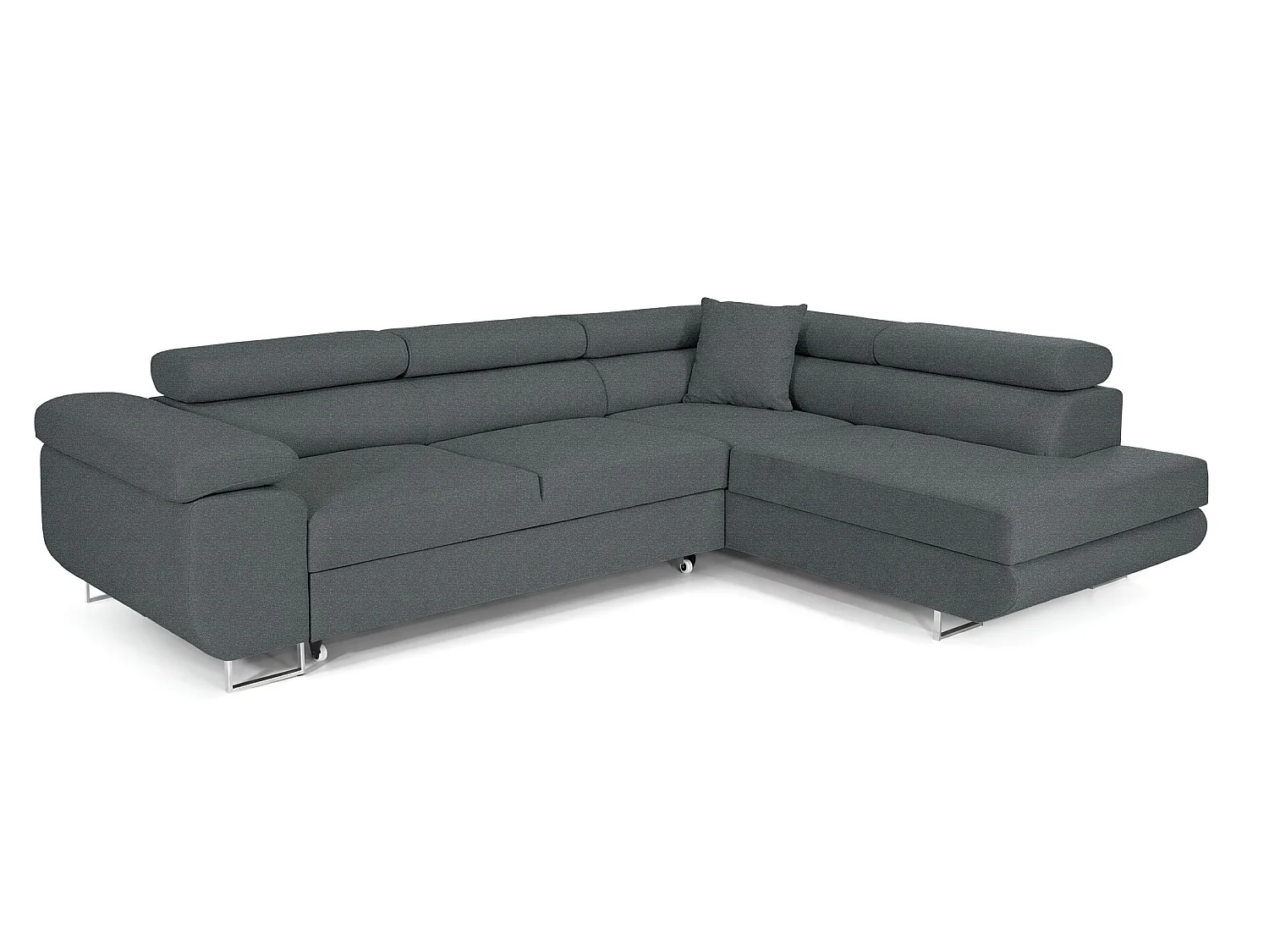 Canapé-Lit en Velours Gris Graphite COMFORTINO FURNITURE PASTI L-Form avec Rangement - Canapé d'Angle Moderne 3 Places