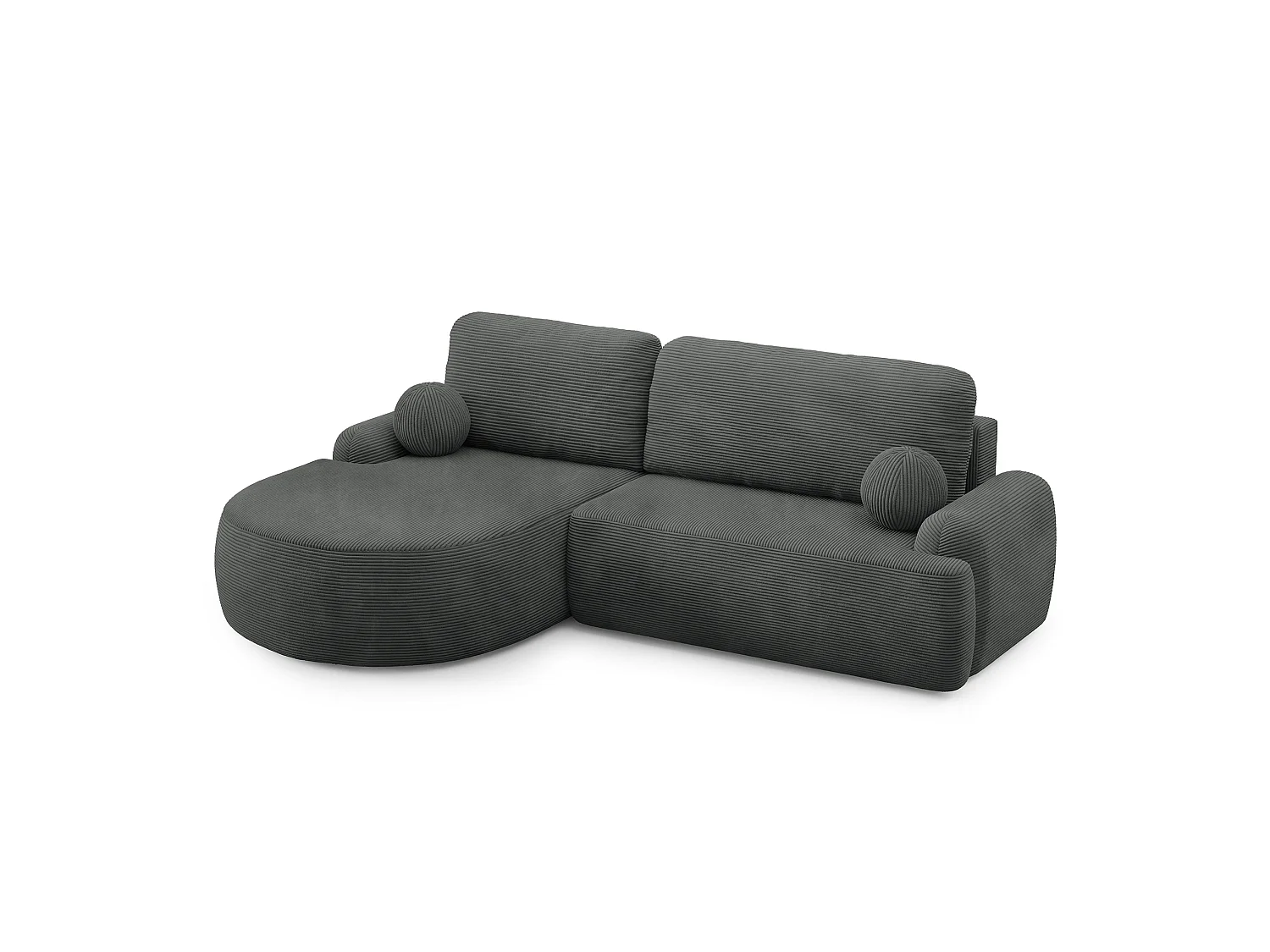 Canapé-lit moderne en forme de L avec rangement en tissu côtelé gris foncé - MIKI