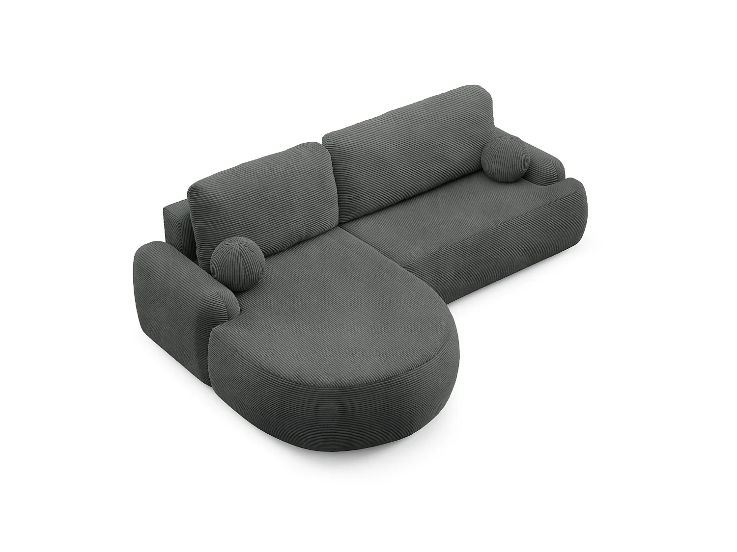 Canapé-lit moderne en forme de L avec rangement en tissu côtelé gris foncé - MIKI
