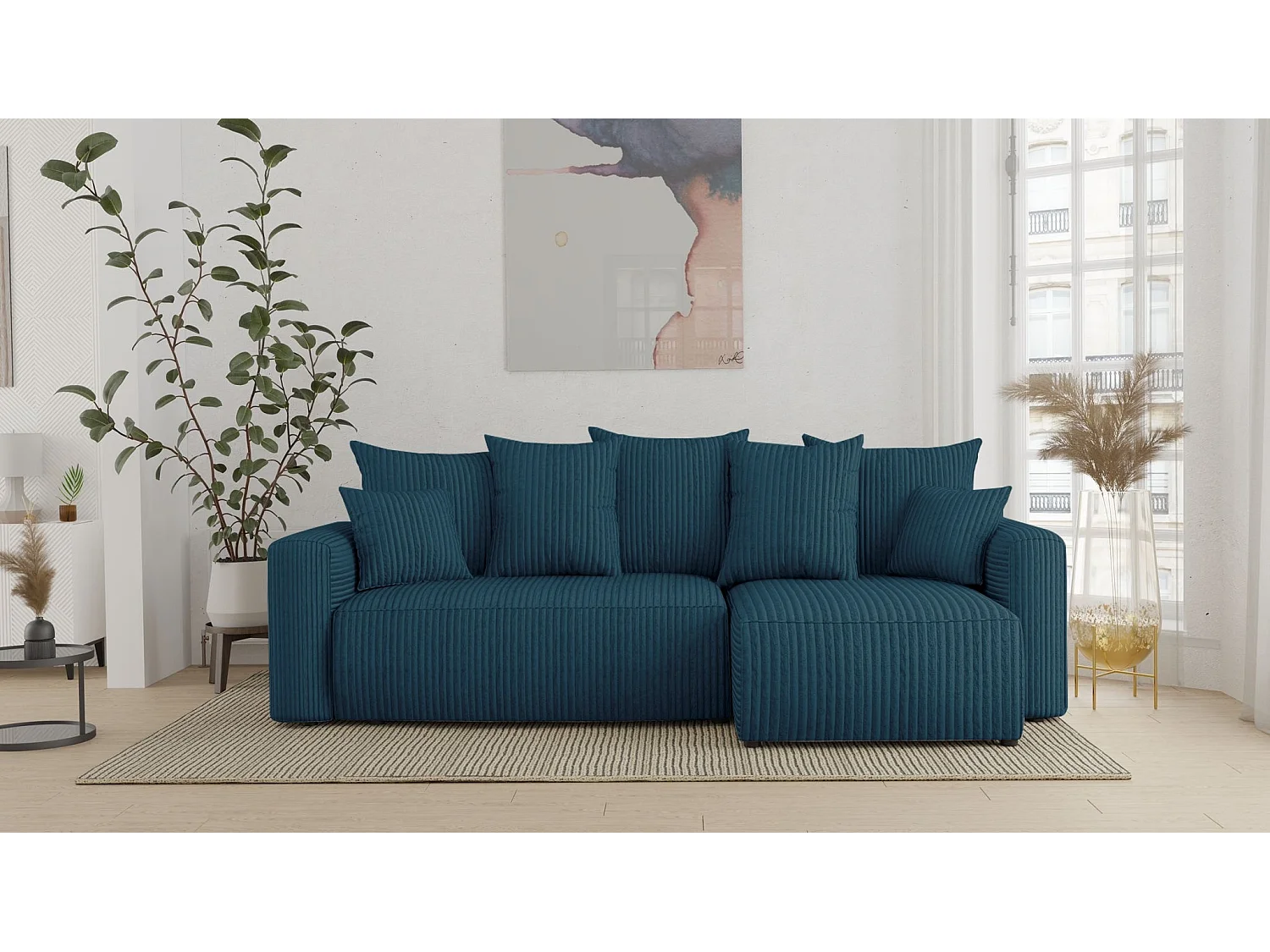 COMFORTINO FURNITURE Radus U Canapé Sectionnel Vert en Velours avec Rangement et Fonction Lit - Canapé Moderne en Forme de L