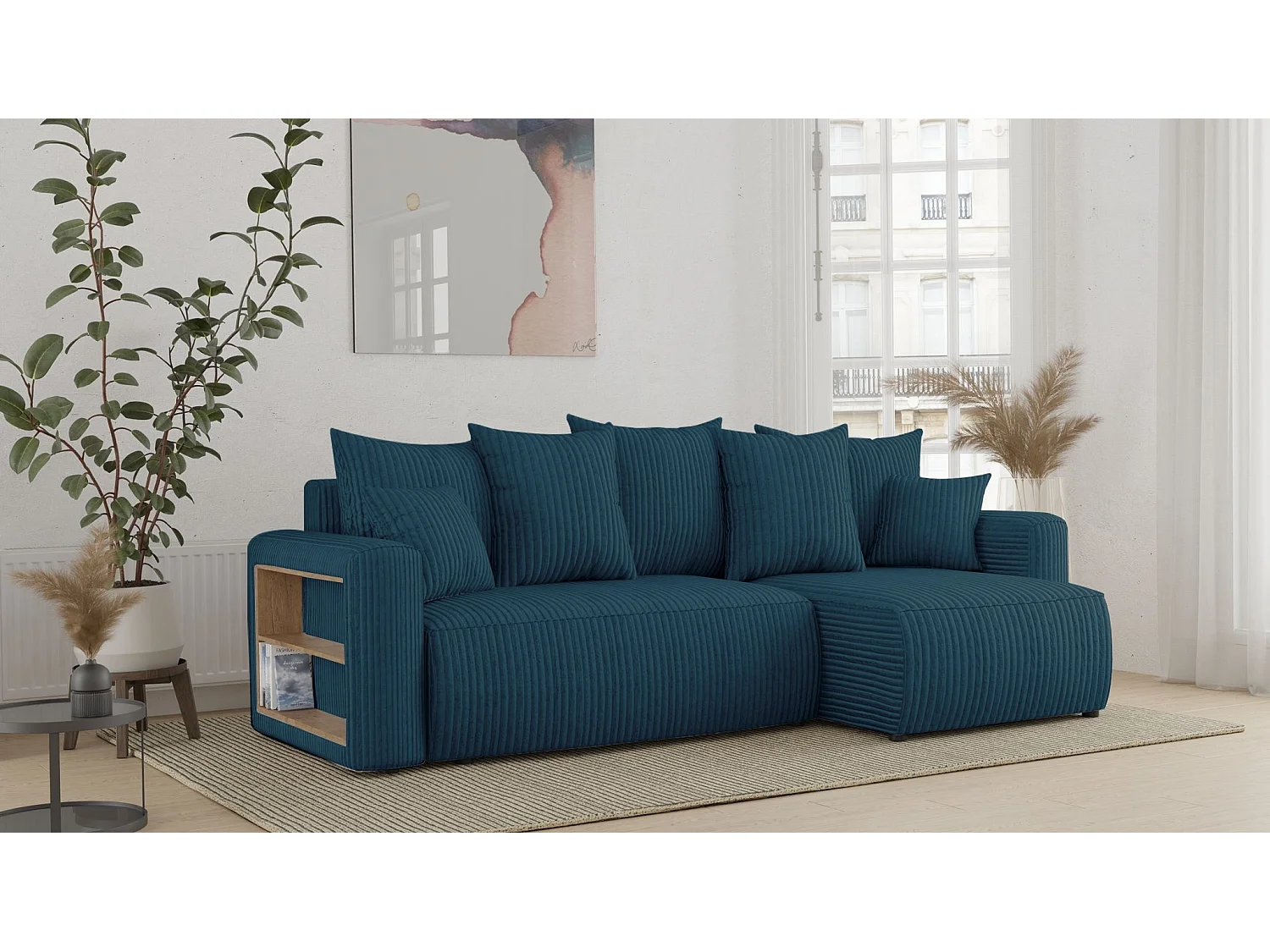 COMFORTINO FURNITURE Radus U Canapé Sectionnel Vert en Velours avec Rangement et Fonction Lit - Canapé Moderne en Forme de L
