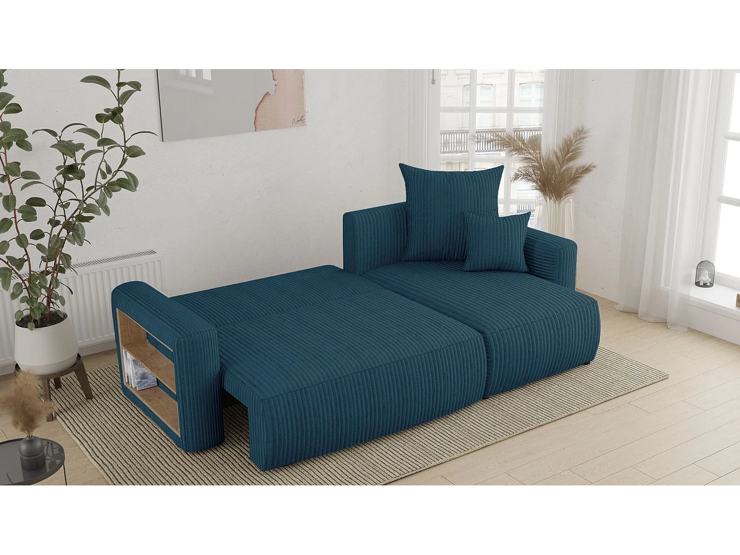 COMFORTINO FURNITURE Radus U Canapé Sectionnel Vert en Velours avec Rangement et Fonction Lit - Canapé Moderne en Forme de L