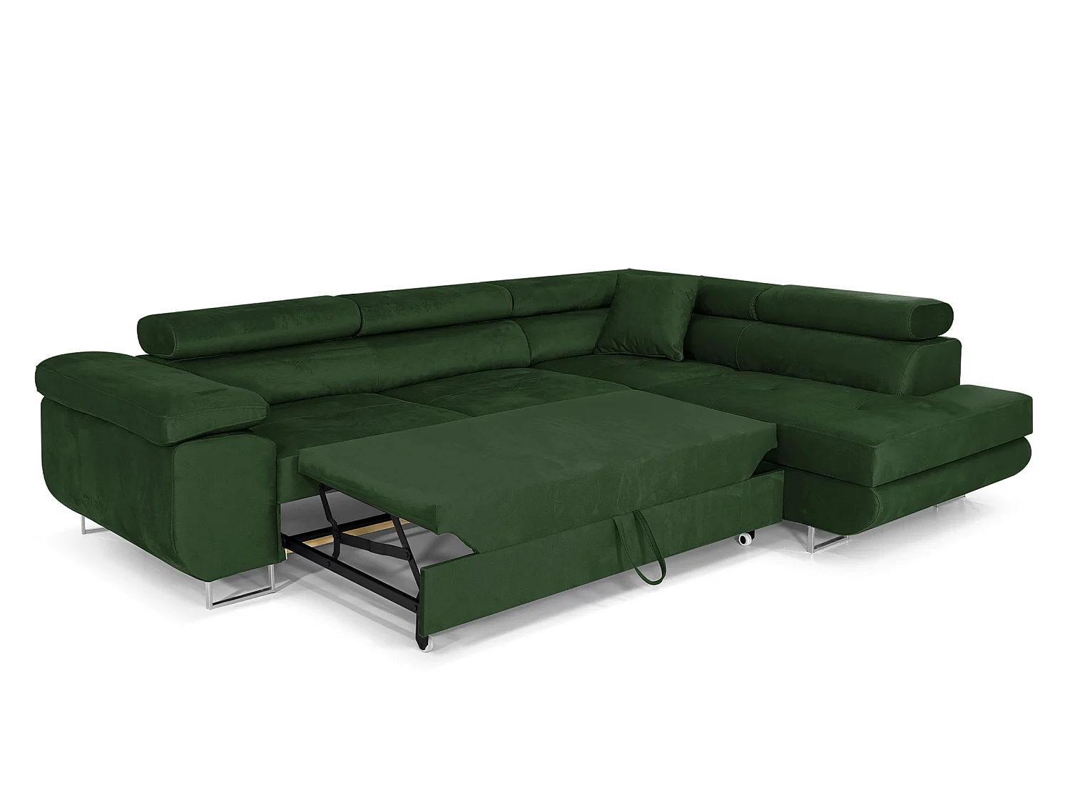 Canapé-lit d'angle COMFORTINO FURNITURE PASTI L-Form en Velours Vert avec Rangement Design Moderne