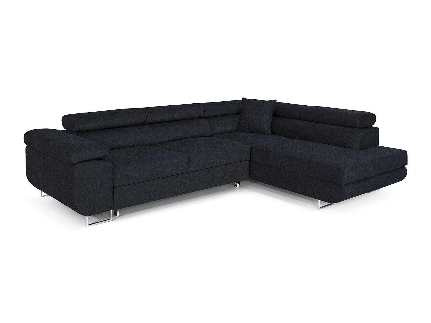 Meubles Comfortino PASTI L-Forme Canapé-lit Velours Bouclé Bleu Foncé avec Rangement Angle Droit