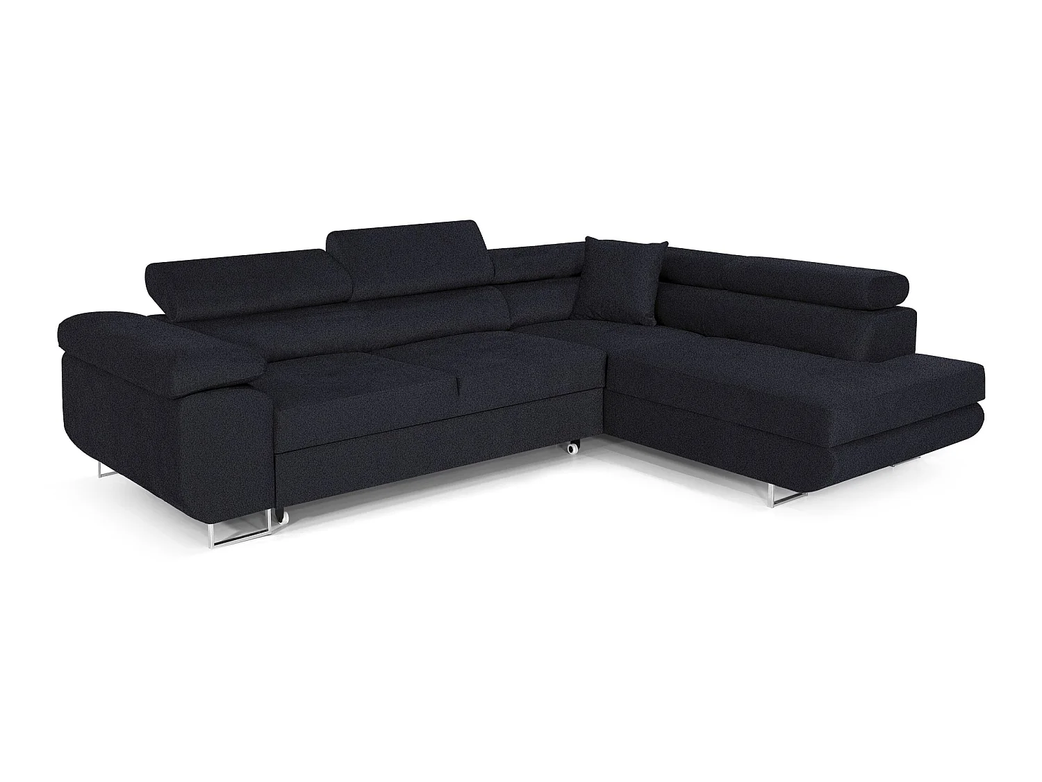 Meubles Comfortino PASTI L-Forme Canapé-lit Velours Bouclé Bleu Foncé avec Rangement Angle Droit