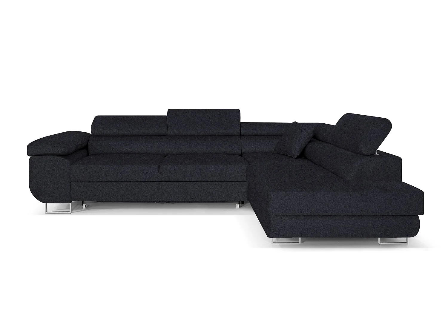 Meubles Comfortino PASTI L-Forme Canapé-lit Velours Bouclé Bleu Foncé avec Rangement Angle Droit