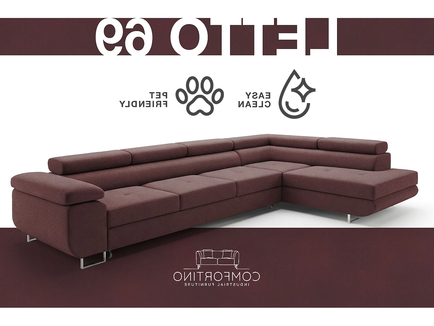 Canapé-lit moderne en forme de L avec rangement Tissu Velours Bordeaux 3 places Unité de salon d'angle droit
