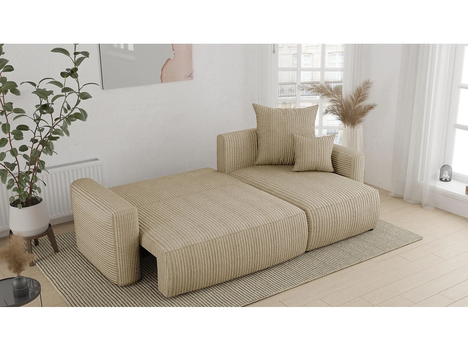 Meubles COMFORTINO Grand Canapé PASTI en Forme de U avec Fonction de Couchage et Rangement - Design Moderne en Bouclé