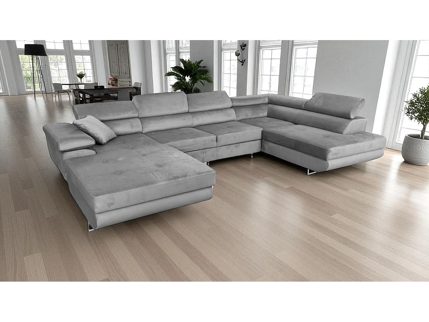 Canapé-Lit U-Forme Rodrigo de COMFORTINO FURNITURE avec Rangement Velours Gris Angle Gauche Design Moderne