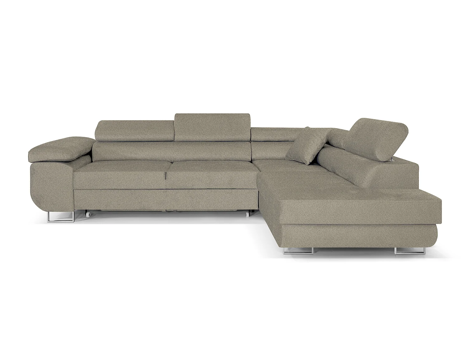 Canapé-lit en L COMFORTINO FURNITURE PASTI Beige Bouclé Velours avec Rangement - Canapé d'angle moderne 3 places