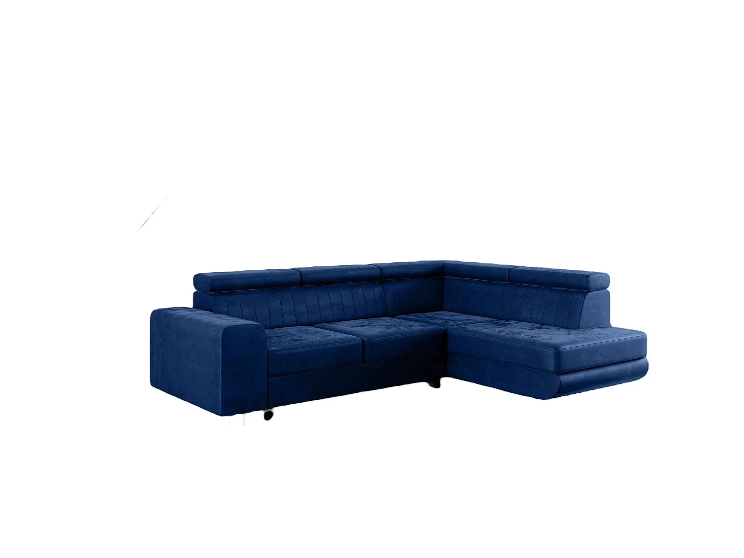 Canapé-Lit Comfortino Furniture NOLA en Forme de L en Velours avec Rangement Bleu Foncé Angle Droit 3 Places