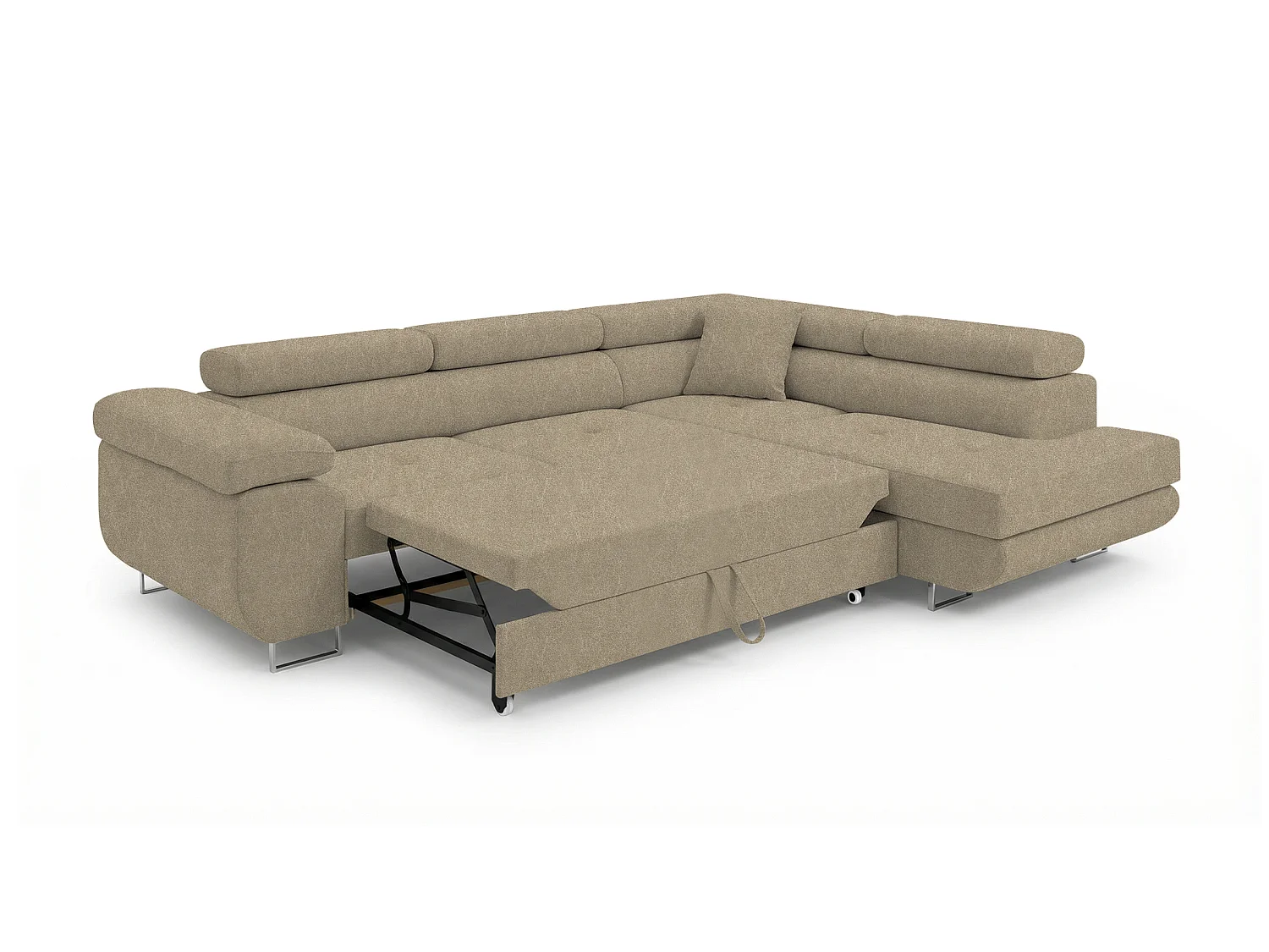 Canapé-Lit Comfortino Furniture NOLA en Forme de L en Velours avec Rangement Bleu Foncé Angle Droit 3 Places