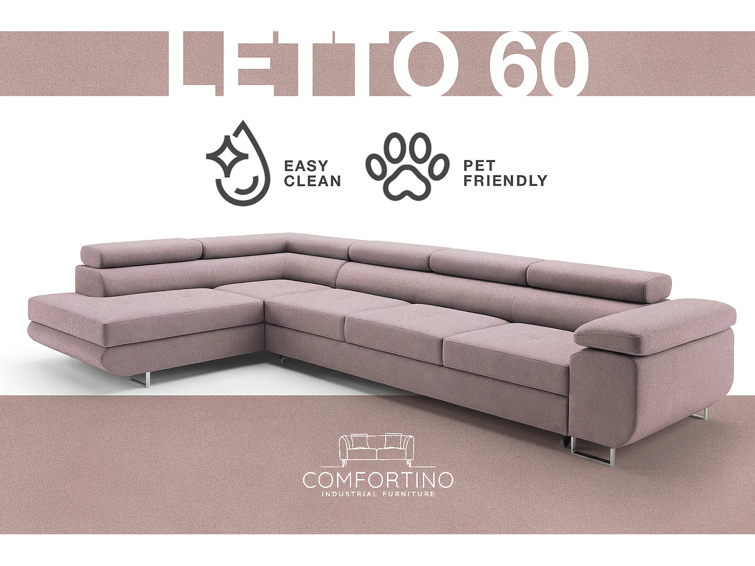 Canapé Comfortino Furniture NOTA L-Form avec Fonction Canapé-Lit et Compartiment de Rangement Velours Marron 3 Places