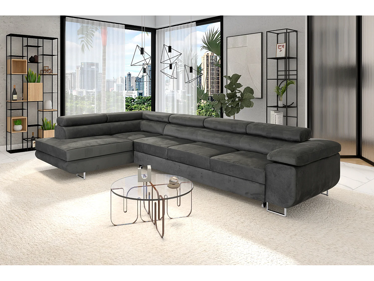 Canapé-lit en forme de U élégant vert olive avec rangement - Big PASTI par COMFORTINO FURNITURE