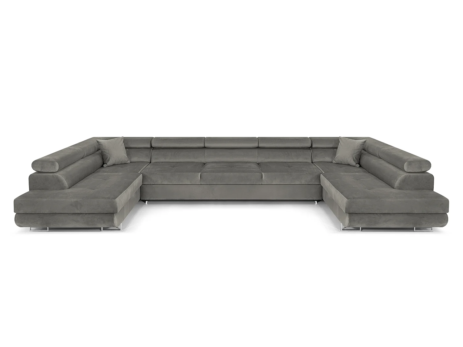 Meubles COMFORTINO Grand Canapé PASTI en Forme de U avec Fonction de Couchage et Rangement Gris Clair