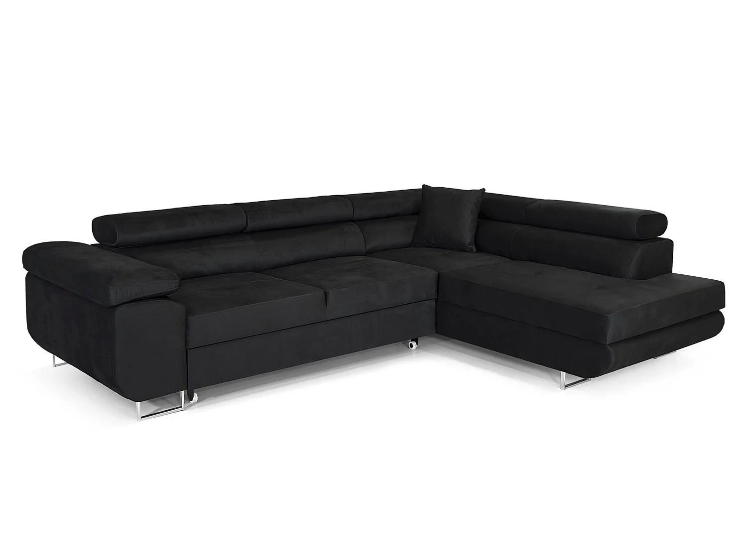 Élégant Canapé-Lit en Forme de L en Velours Noir avec Rangement - MOBILIER COMFORTINO PASTI