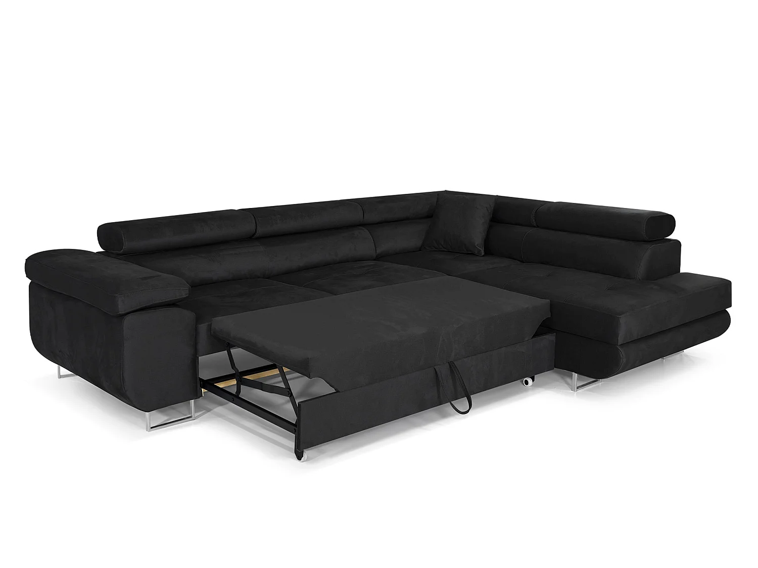 Élégant Canapé-Lit en Forme de L en Velours Noir avec Rangement - MOBILIER COMFORTINO PASTI