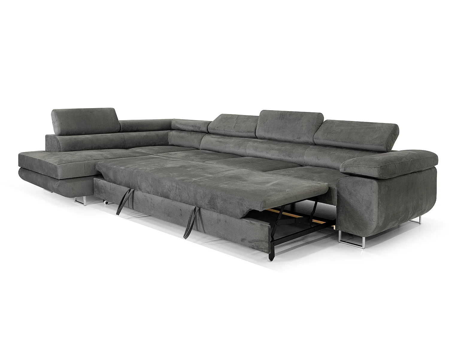 Élégant Canapé-Lit en Forme de L en Velours Noir avec Rangement - MOBILIER COMFORTINO PASTI