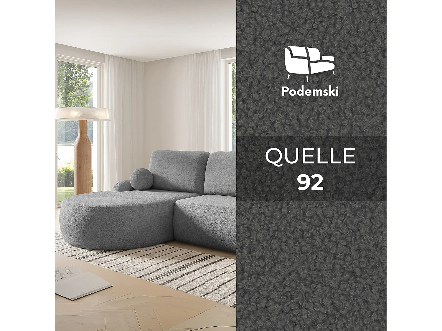 Canapé-lit Comfortino Furniture Miki en Forme de L avec Rangement Gris Angle Droit Style Moderne