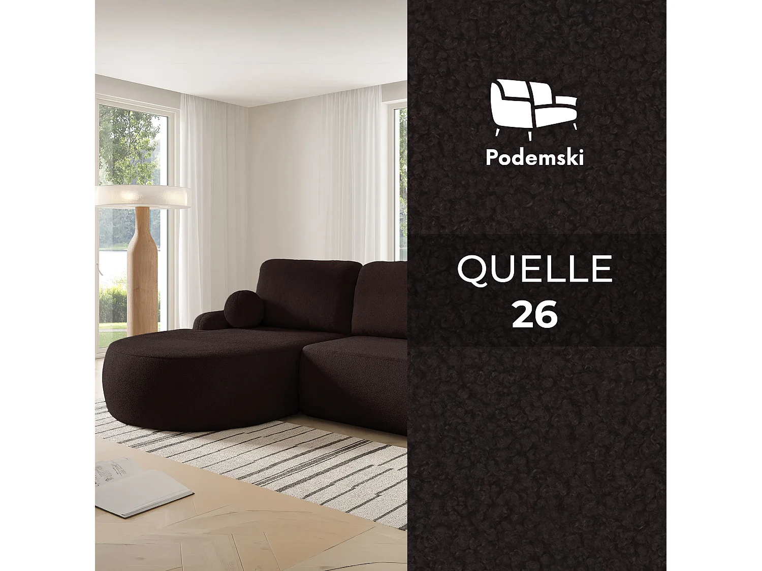 COMFORTINO FURNITURE Canapé d'angle avec fonction couchage Miki Canapé en L avec coffre de rangement Marron foncé Côté droit