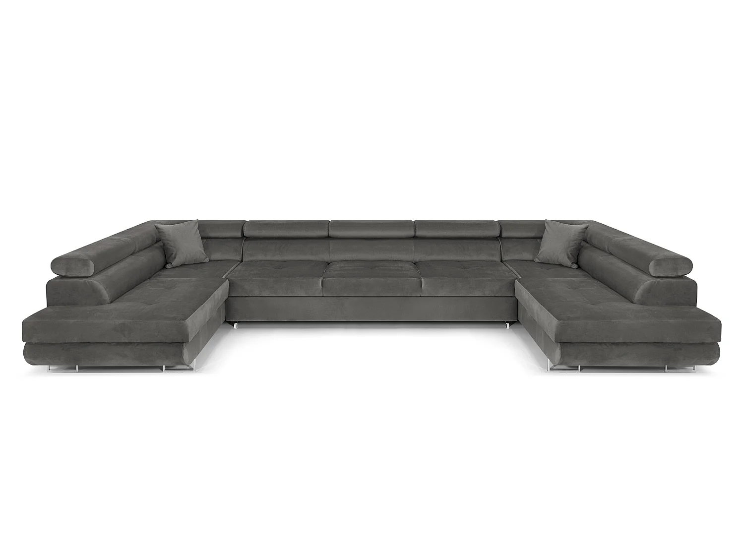 Canapé Sectionnel Convertible COMFORTINO FURNITURE Big PASTI en Forme de U avec Rangement Velours Gris Foncé