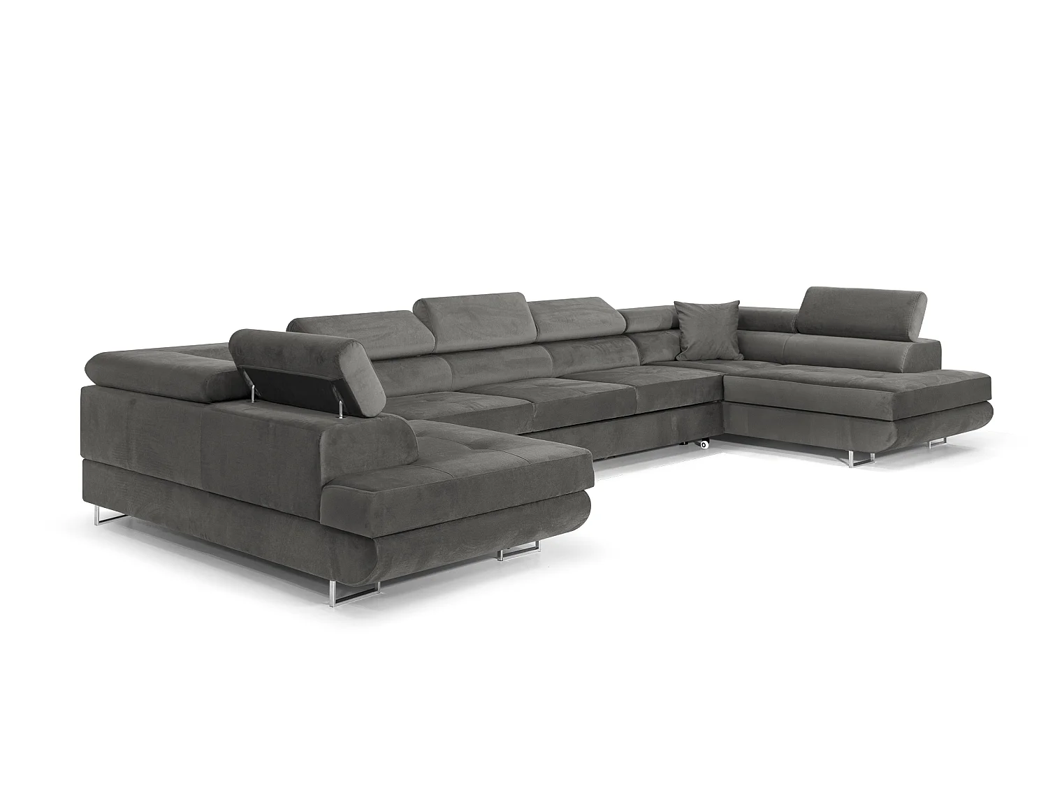 Canapé Sectionnel Convertible COMFORTINO FURNITURE Big PASTI en Forme de U avec Rangement Velours Gris Foncé