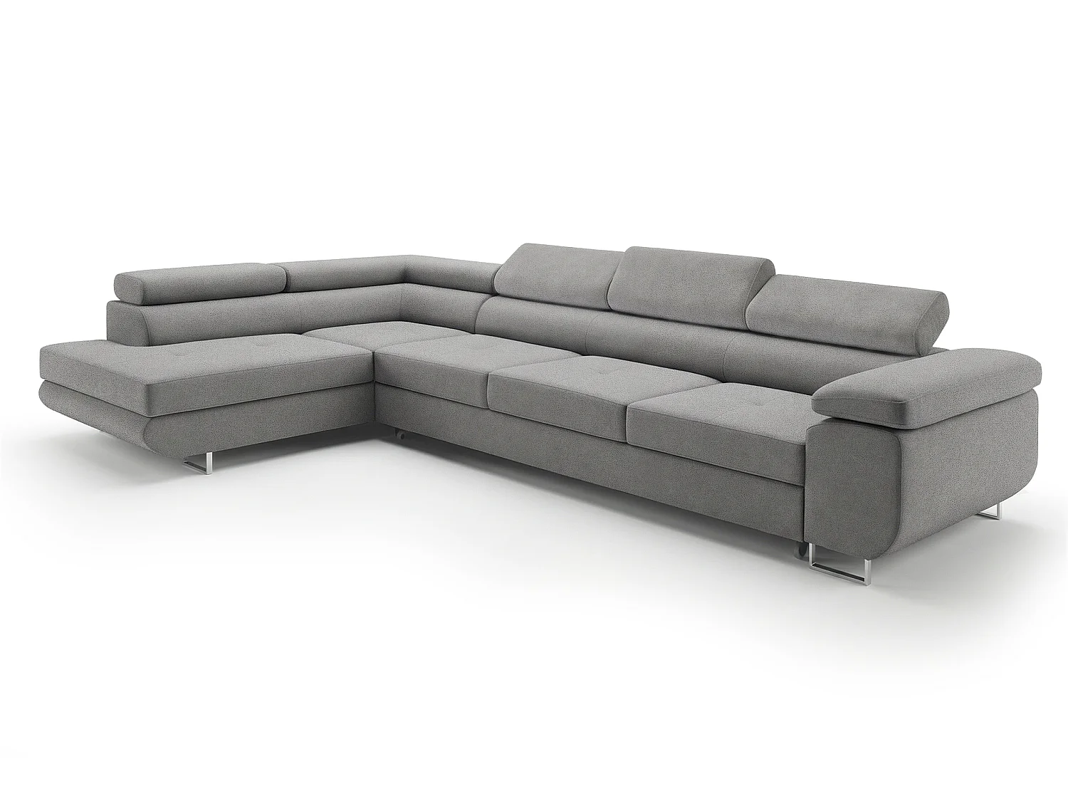 Canapé-lit moderne en forme de L avec rangement en tissu velours gris clair - PASTI XL