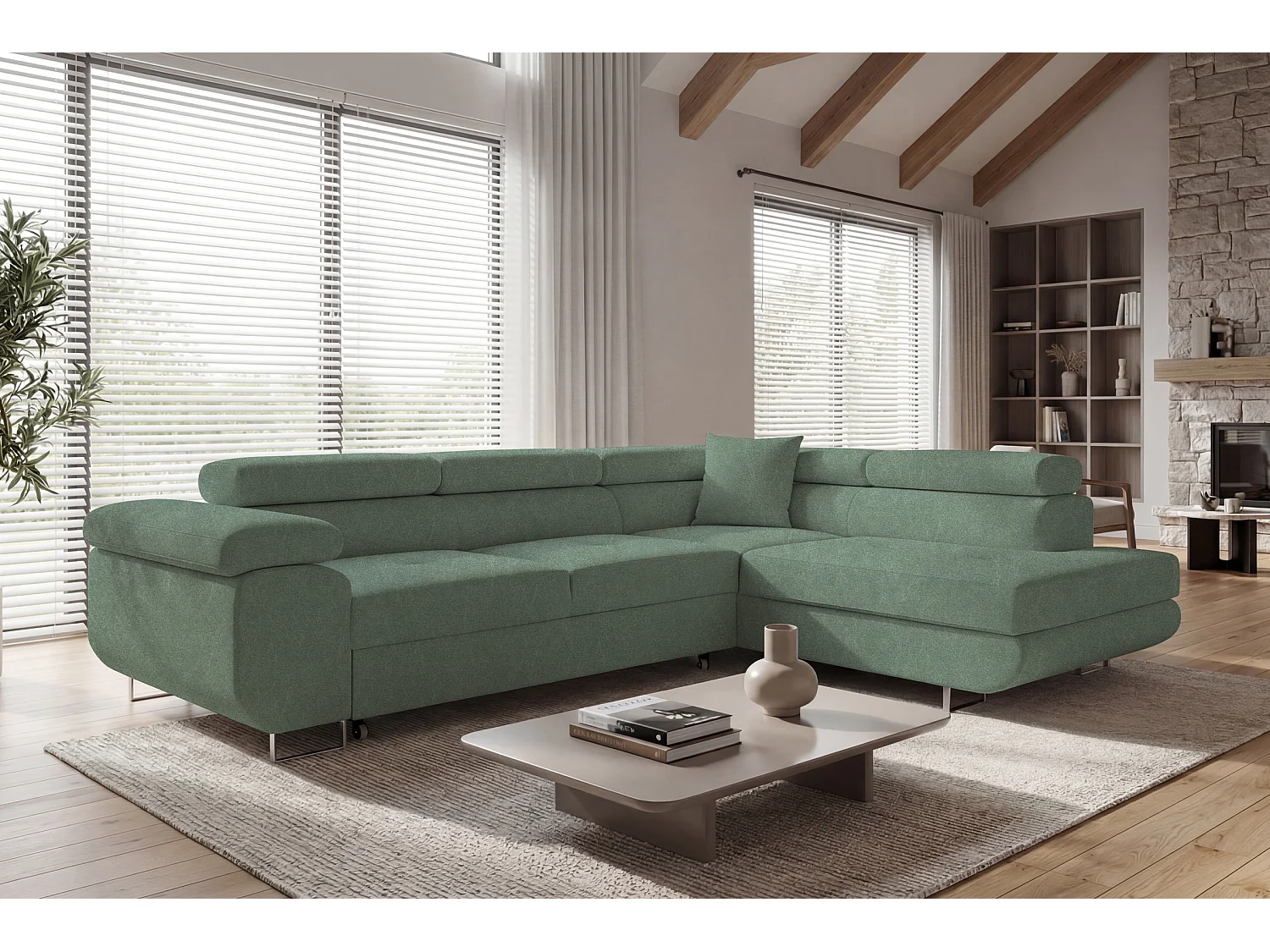 Canapé-lit Comfortino Furniture NOLA L-Form en Velours avec Rangement Gris Clair Angle Droit
