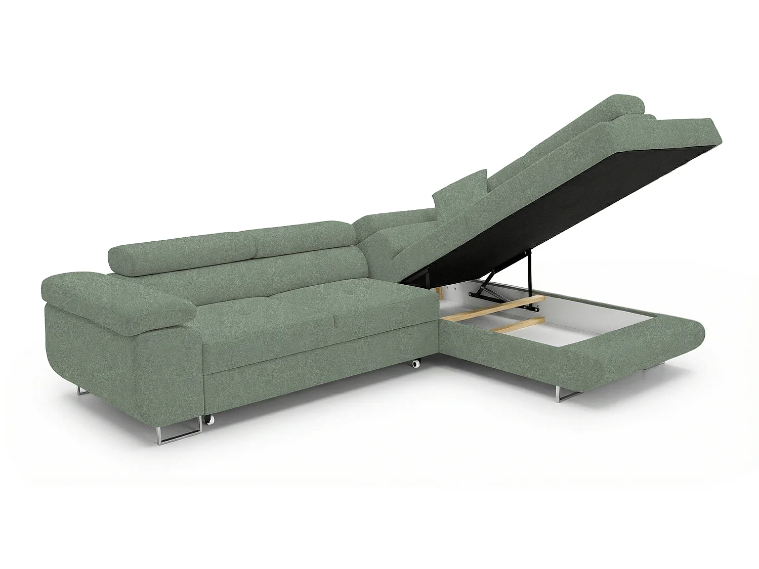 Canapé-lit Comfortino Furniture NOLA L-Form en Velours avec Rangement Gris Clair Angle Droit