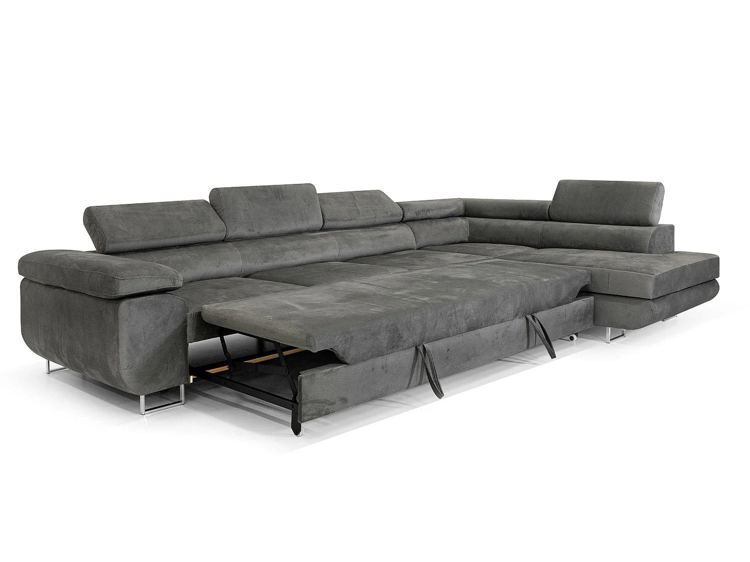 Canapé-Lit Moderne en Velours Gris avec Rangement - PASTI XL L-Forme