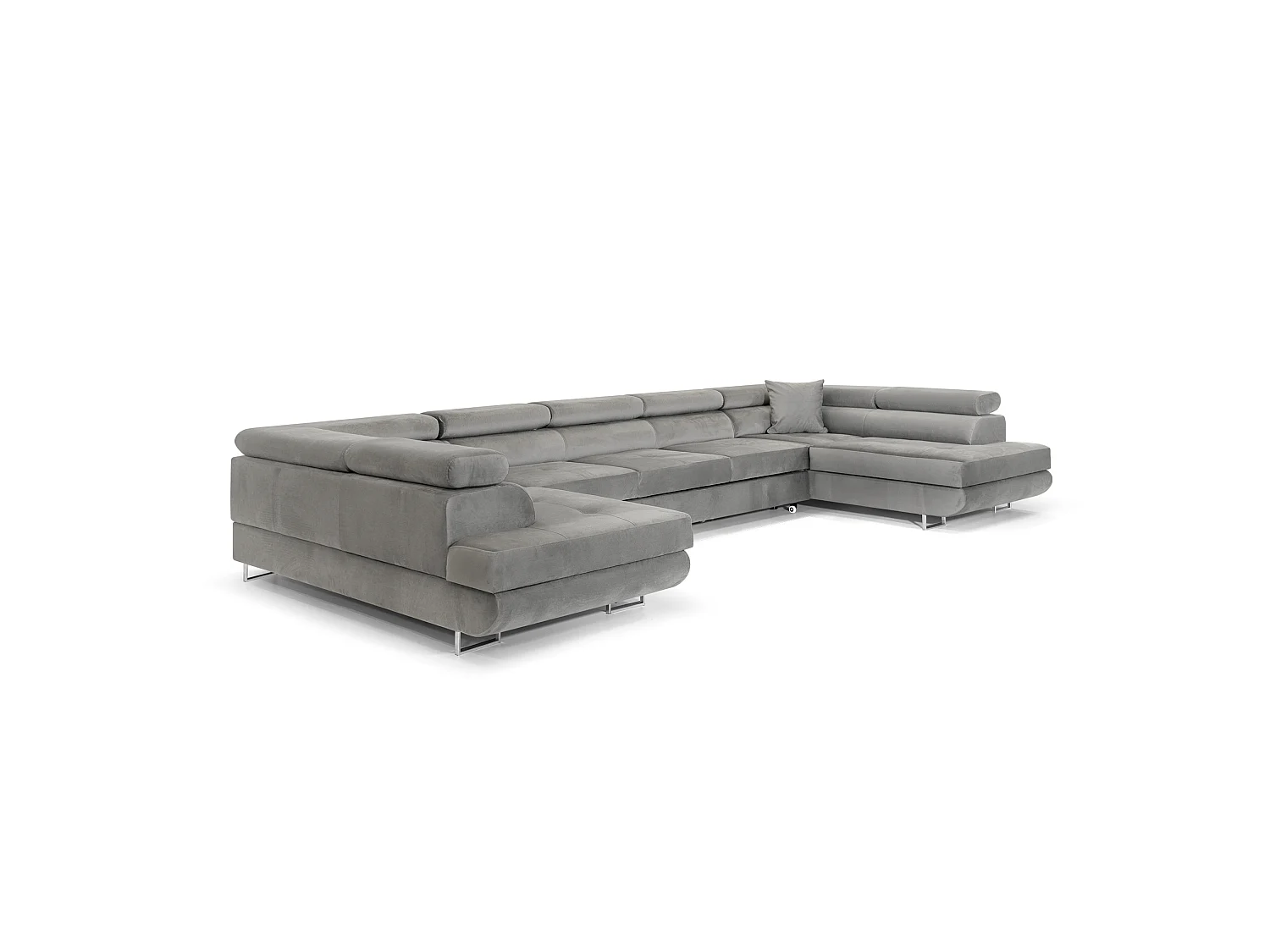 Élégant Grand Canapé-lit PASTI en Forme de U en Velours avec Rangement en Gris Clair par COMFORTINO FURNITURE