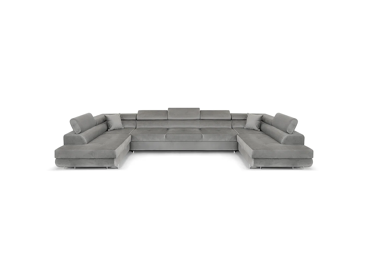 Élégant Grand Canapé-lit PASTI en Forme de U en Velours avec Rangement en Gris Clair par COMFORTINO FURNITURE