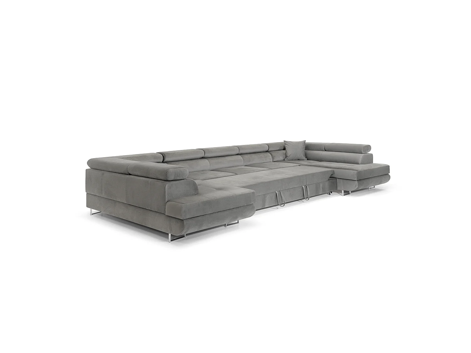 Élégant Grand Canapé-lit PASTI en Forme de U en Velours avec Rangement en Gris Clair par COMFORTINO FURNITURE