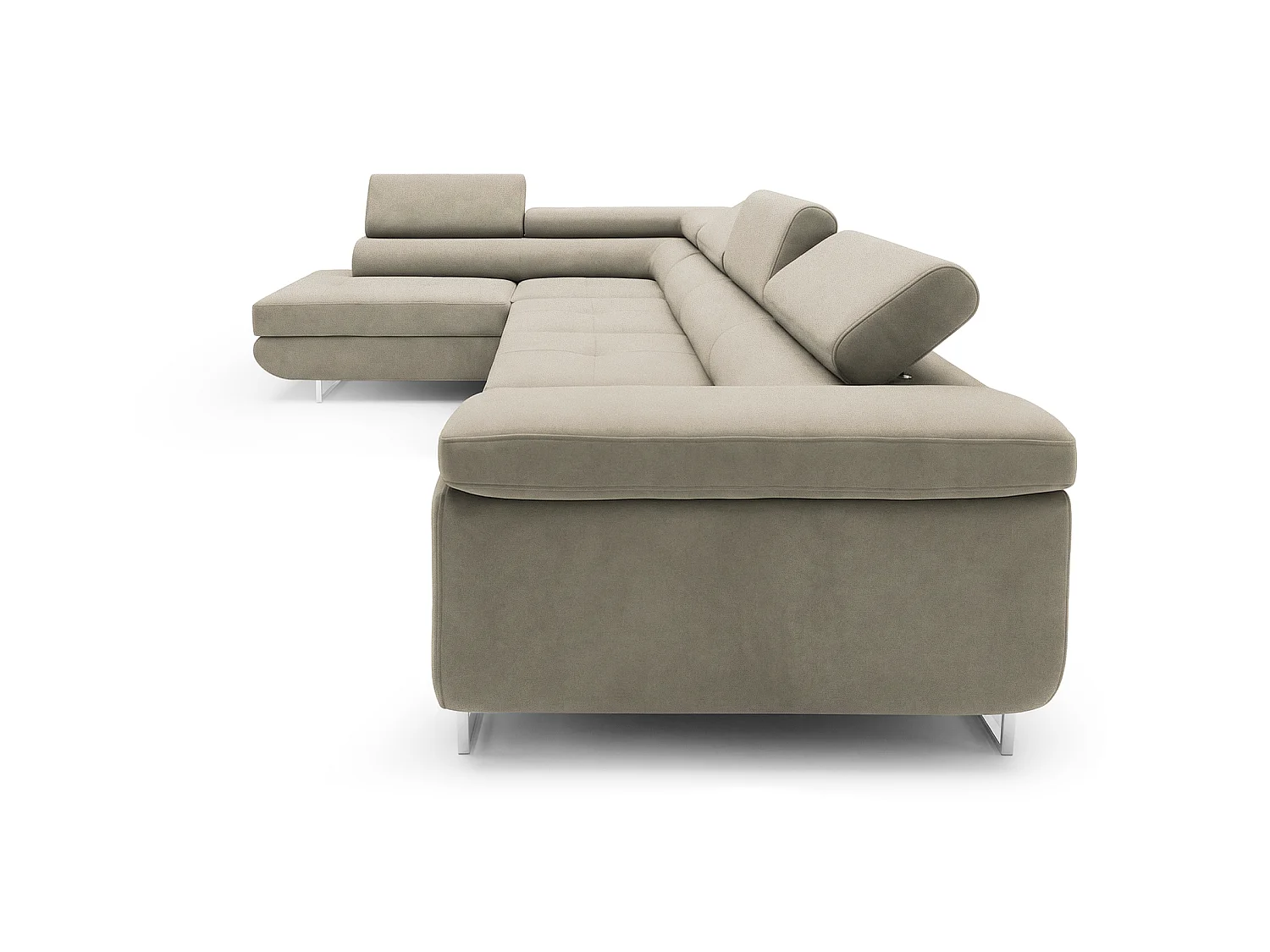 Mobilier Comfortino NOTA Canapé-Lit en Velours en Forme de L avec Rangement Gris Clair Angle Gauche