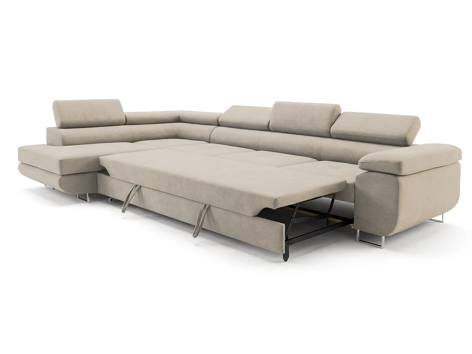 Mobilier Comfortino NOTA Canapé-Lit en Velours en Forme de L avec Rangement Gris Clair Angle Gauche