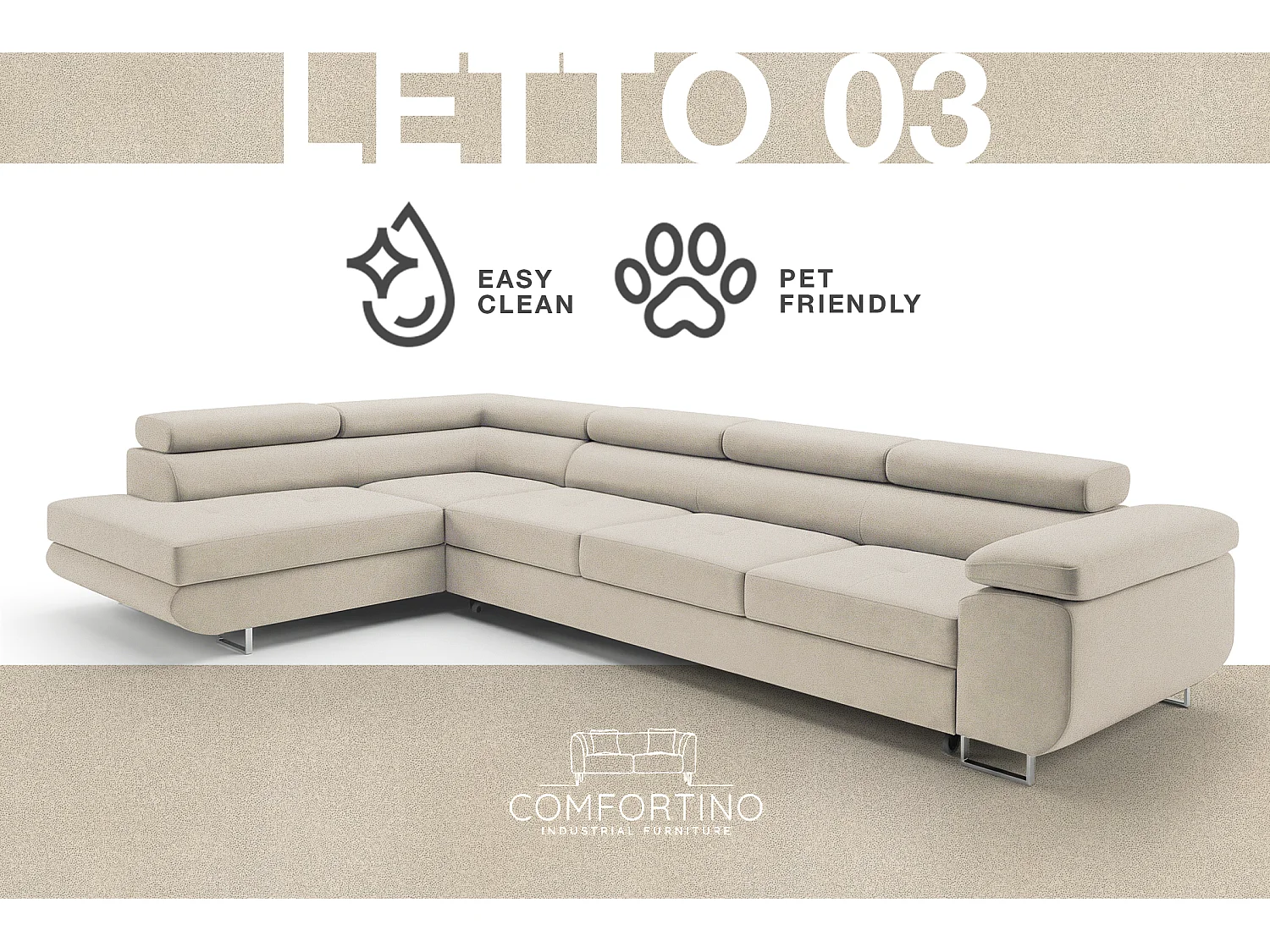 Mobilier Comfortino NOTA Canapé-Lit en Velours en Forme de L avec Rangement Gris Clair Angle Gauche