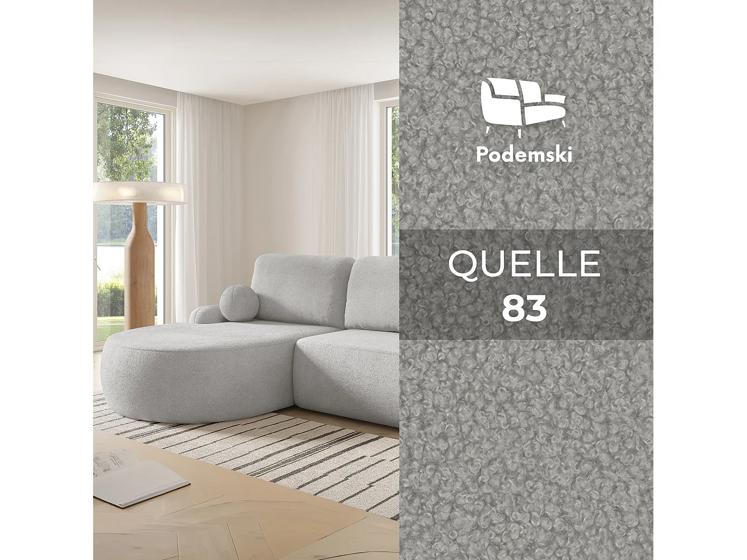 Canapé-Lit Comfortino Furniture Miki L-Form avec Rangement Gris Clair Angle Droit