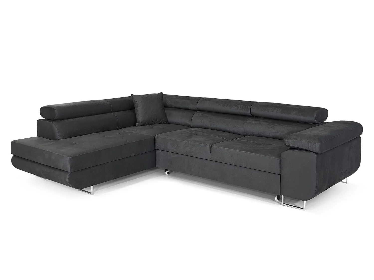 Canapé 3 Places COMFORTINO FURNITURE PASTI L-Form en Velours avec Fonction de Couchage et Rangement Gris Anthracite Angle Gauche