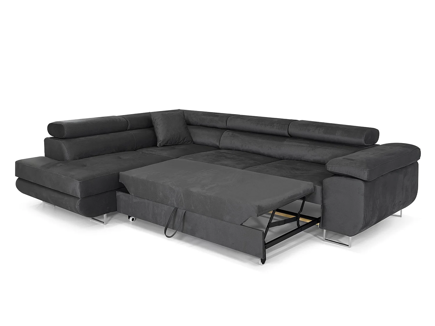 Canapé 3 Places COMFORTINO FURNITURE PASTI L-Form en Velours avec Fonction de Couchage et Rangement Gris Anthracite Angle Gauche