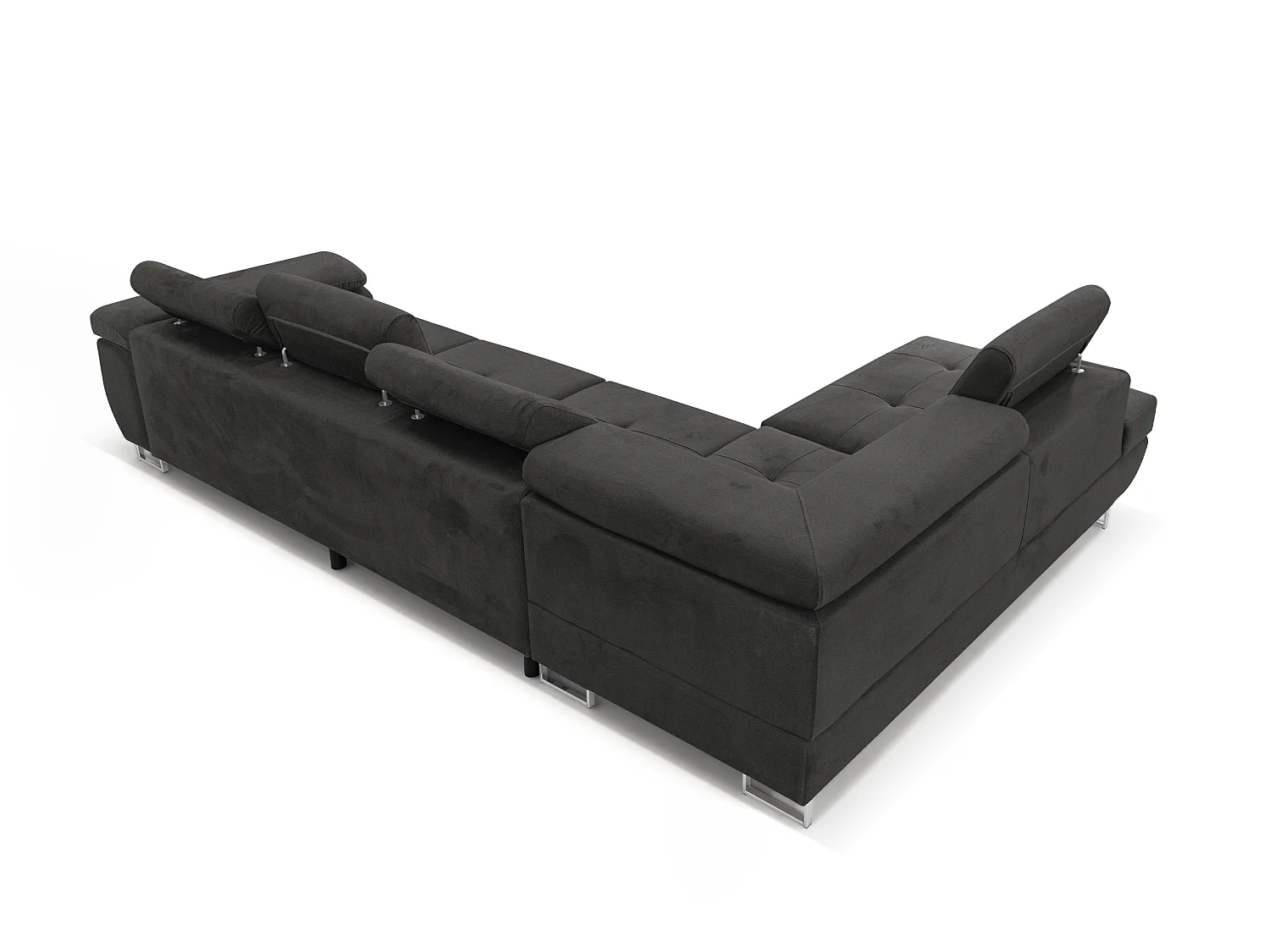 Canapé 3 Places COMFORTINO FURNITURE PASTI L-Form en Velours avec Fonction de Couchage et Rangement Gris Anthracite Angle Gauche