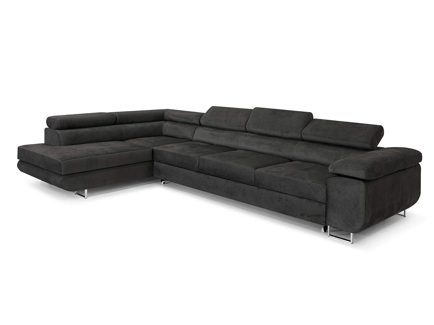 Canapé 3 Places COMFORTINO FURNITURE PASTI L-Form en Velours avec Fonction de Couchage et Rangement Gris Anthracite Angle Gauche