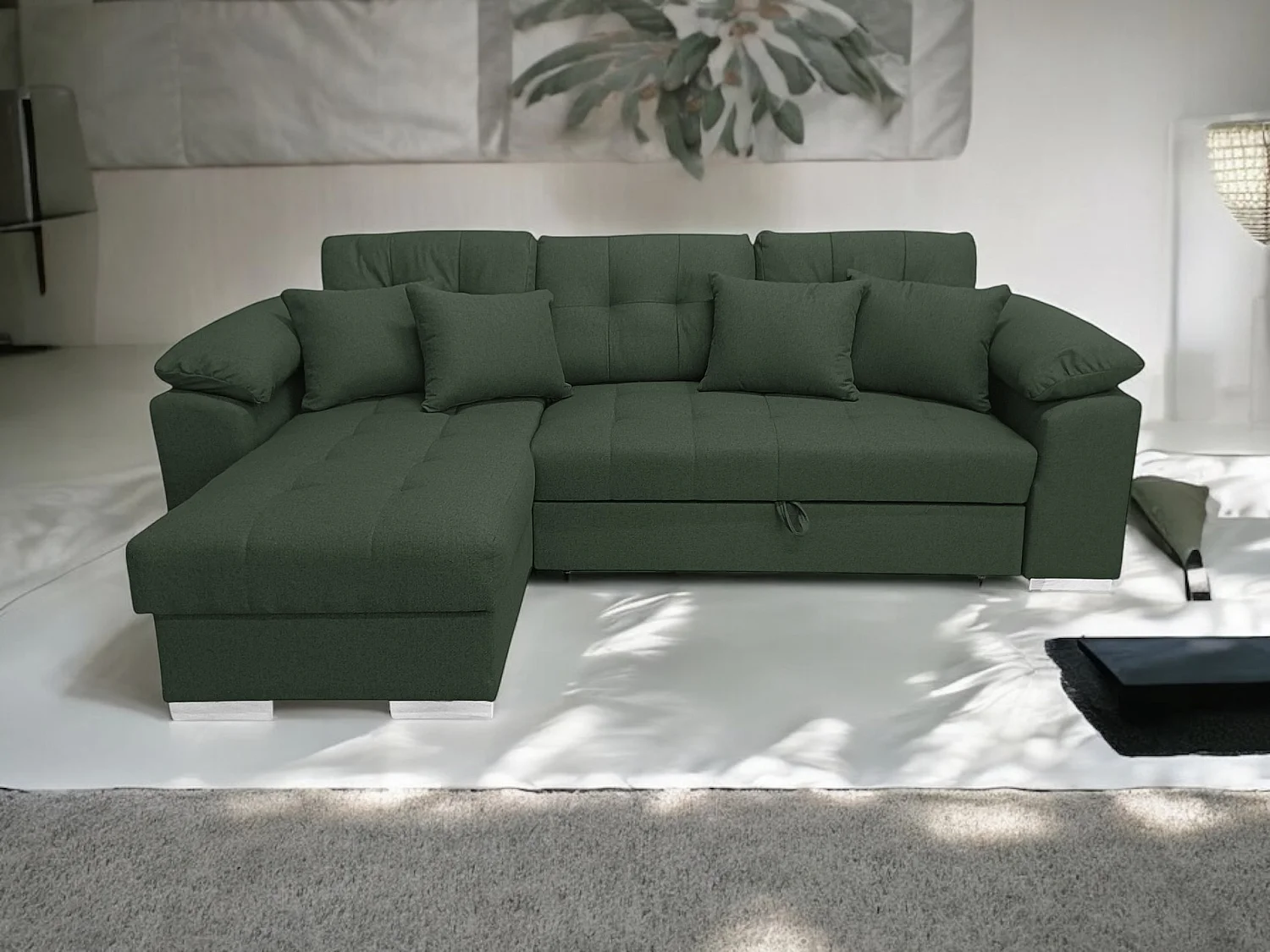 Canapé Sectionnel Convertible Comfortino Furniture Big PASTI U-Form avec Rangement en Velours Marron Clair