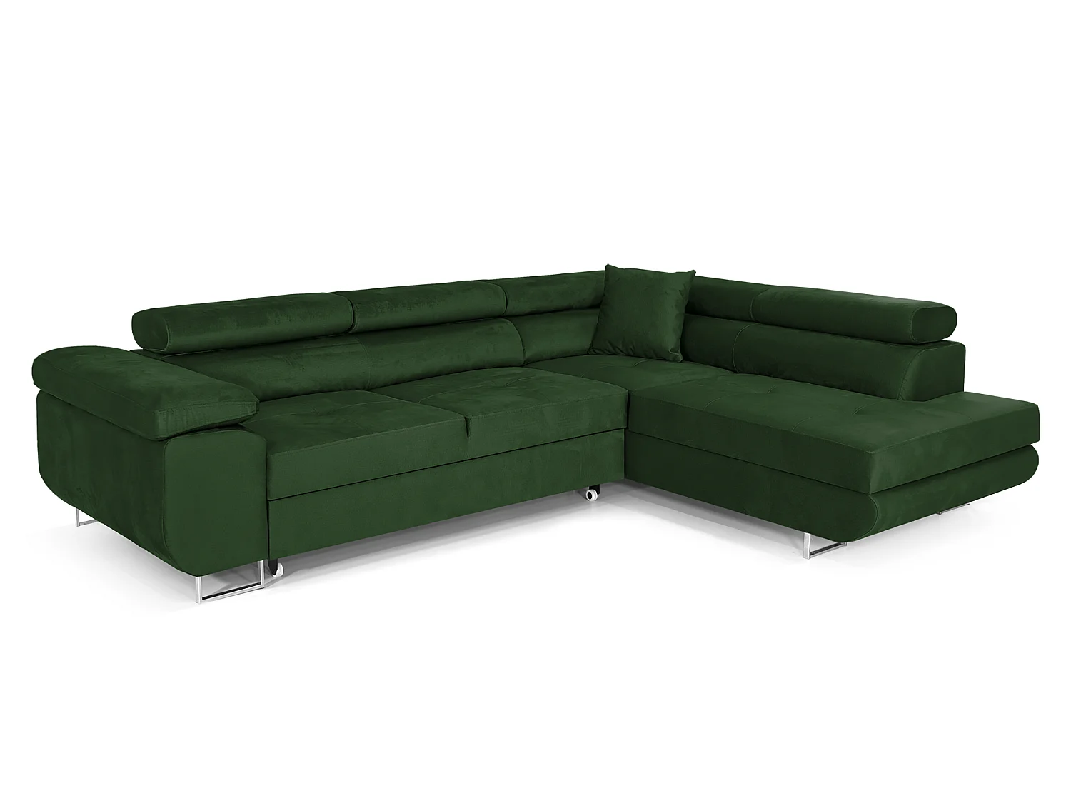 Canapé-Lit Moderne en Forme de L en Velours Vert avec Rangement - MOBILIER COMFORTINO PASTI