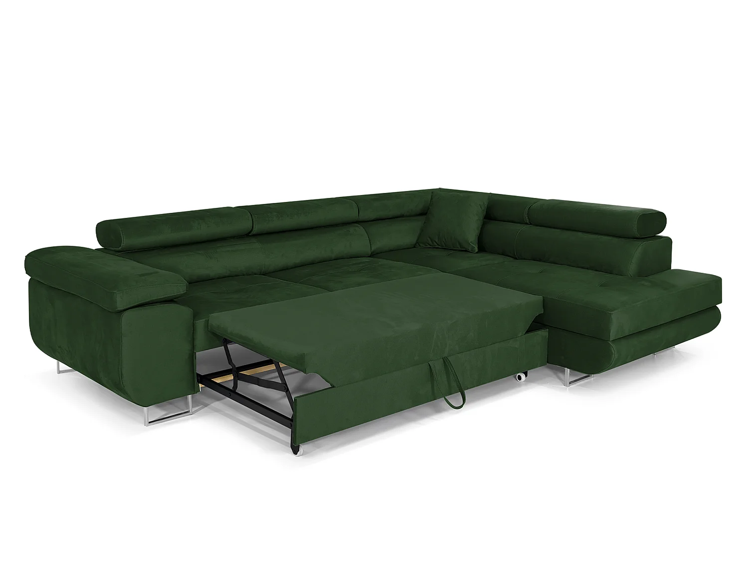 Canapé-Lit Moderne en Forme de L en Velours Vert avec Rangement - MOBILIER COMFORTINO PASTI
