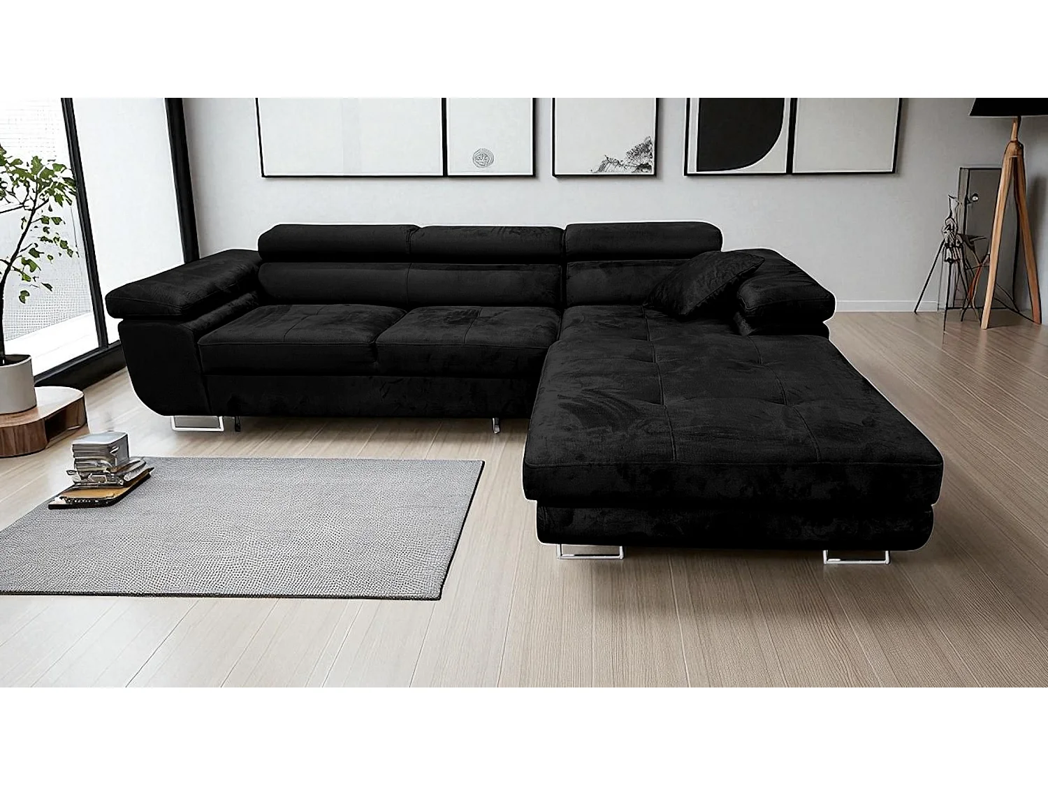 MOBILIER COMFORTINO PASTI Canapé en Forme de L avec Lit et Rangement Vert Sauge Design Moderne d'Angle Droit