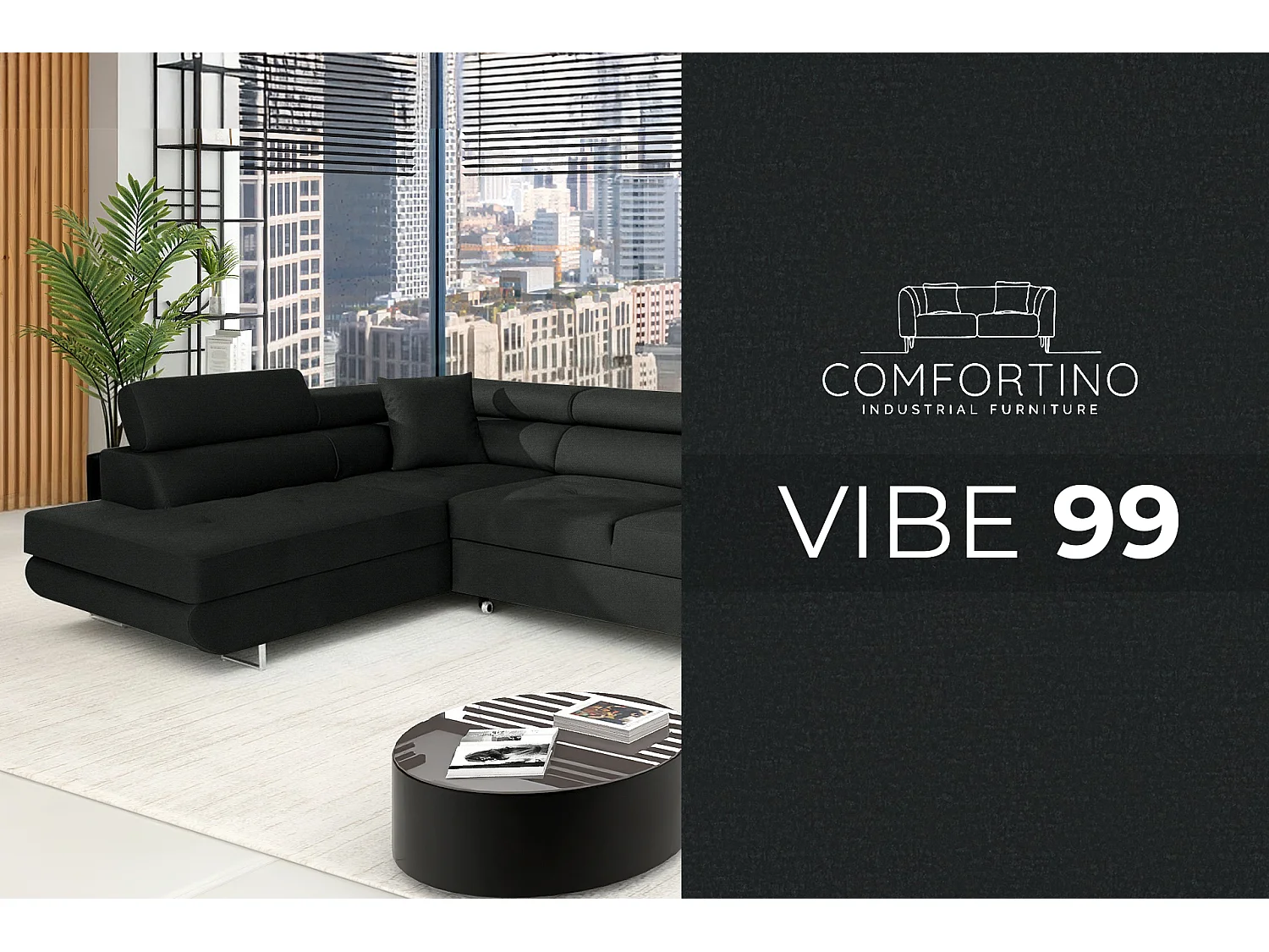 Canapé-Lit Moderne en Forme de L Noir avec Rangement - MOBILIER COMFORTINO PASTI