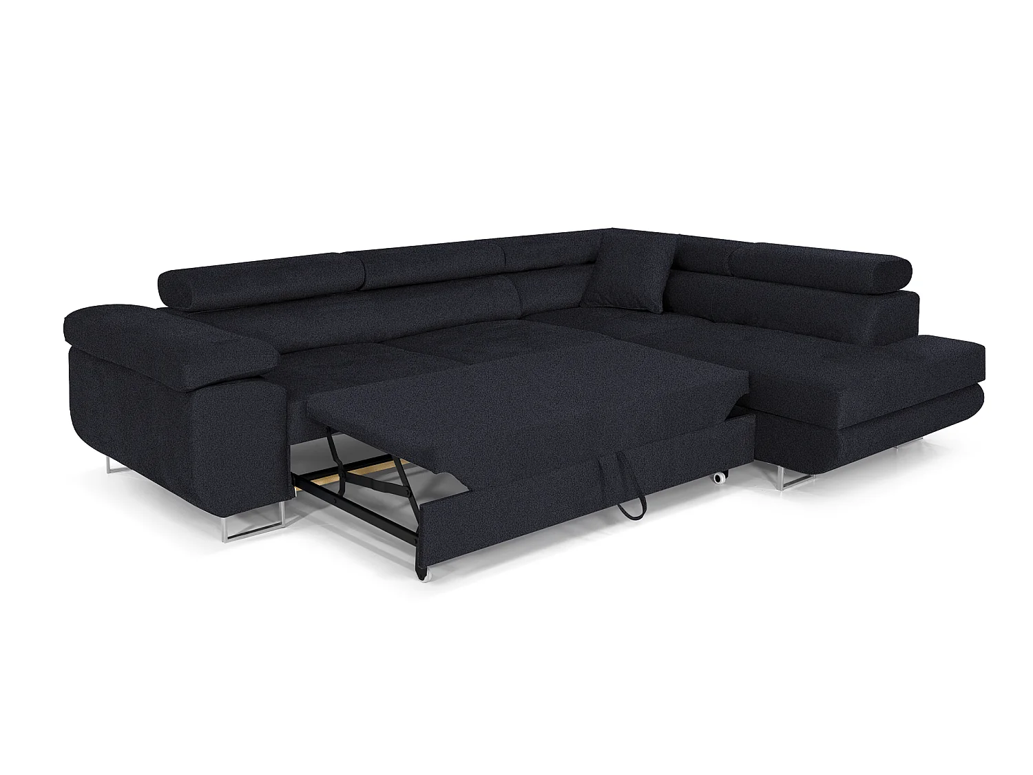 Comfortino Furniture PASTI L-Form Canapé-Lit Bleu Foncé Bouclé avec Rangement - Canapé d'Angle Moderne 3 Places