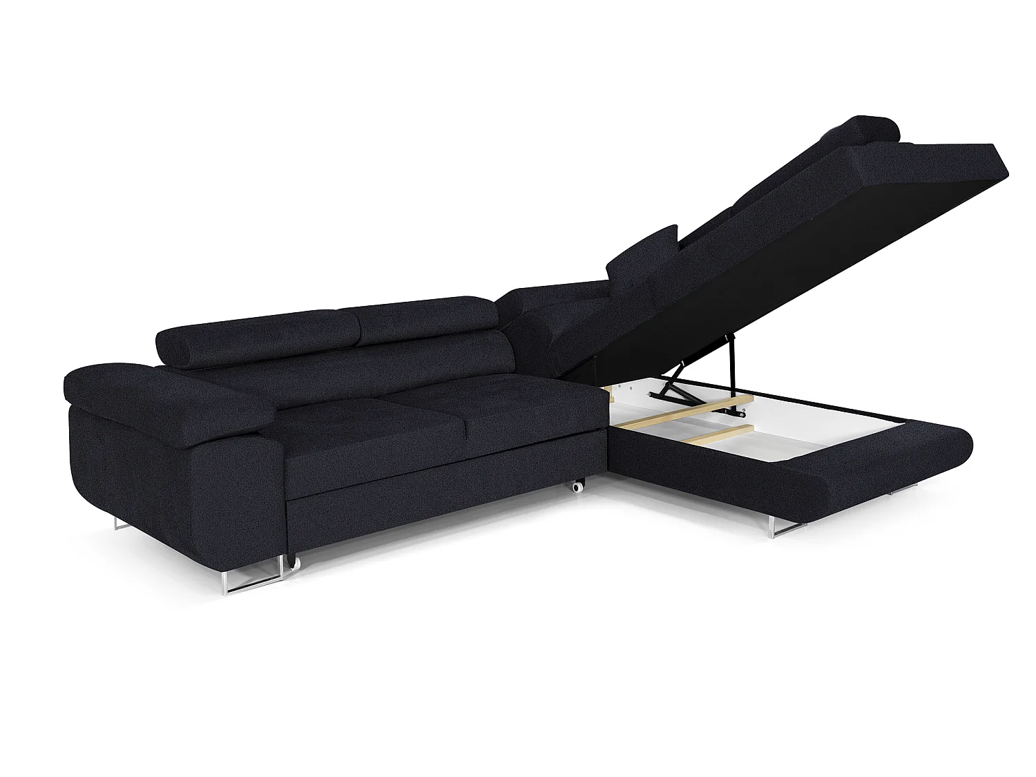 Comfortino Furniture PASTI L-Form Canapé-Lit Bleu Foncé Bouclé avec Rangement - Canapé d'Angle Moderne 3 Places