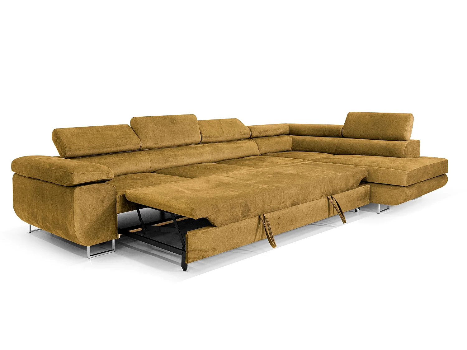 Canapé-Lit Moderne en Velours Doré en Forme de L avec Rangement - PASTI XL